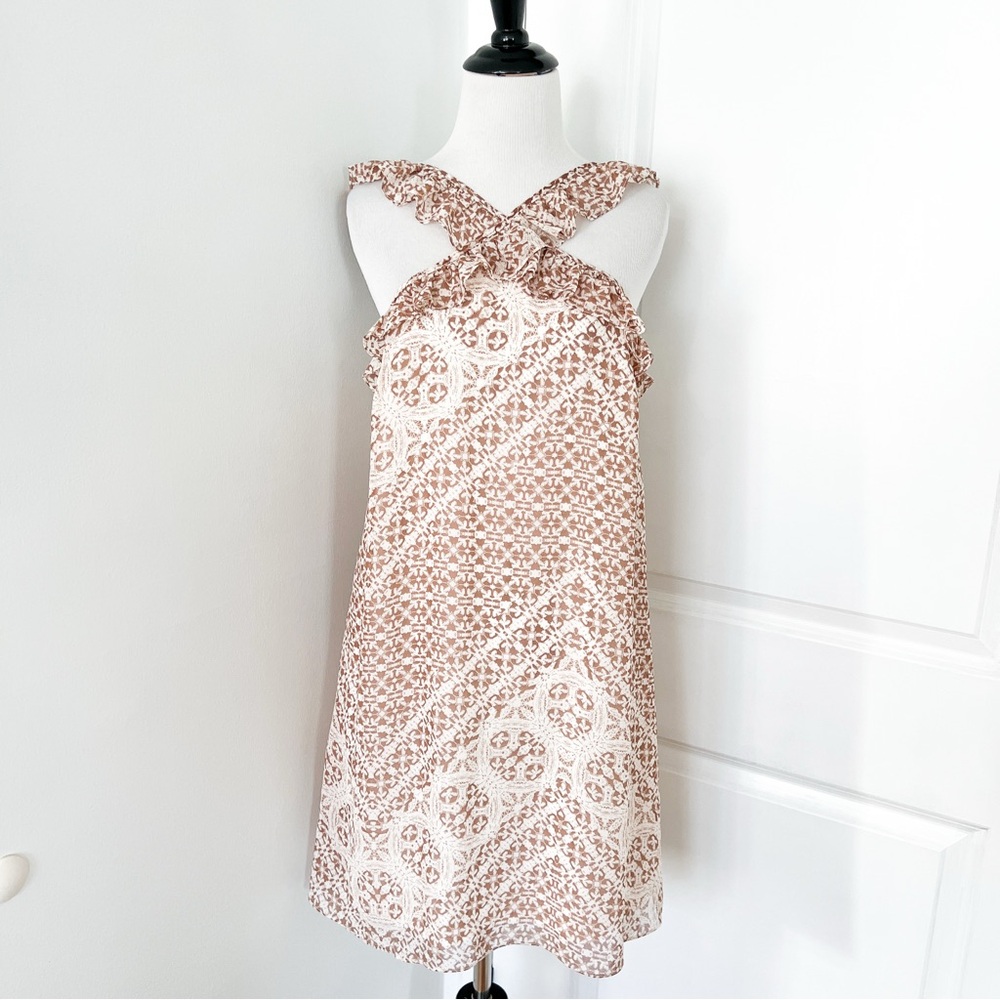 Bcbgeneration Cream And Brown Patterned Mini Dress - image 1